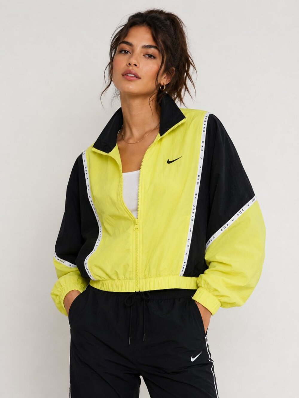 Nike Sportswear Neon Yellow Black Logo Tape Windbreaker Jacket Size M
